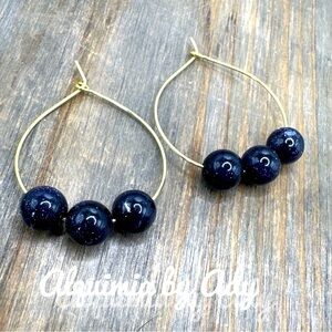 Sandstone /Goldstone spheres charms hoops earrings bohemian/gold